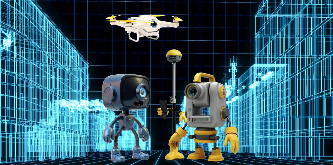 Theo and Blue representing Blueprint Surveys and Blueprint360View combining precise surveying with immersive 3D visualisation.